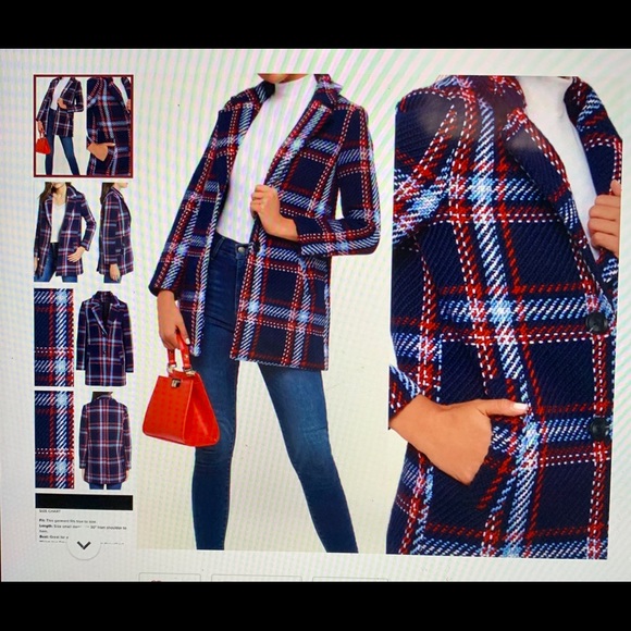 English Factory Navy Blue Plaid Coat - Picture 6 of 11